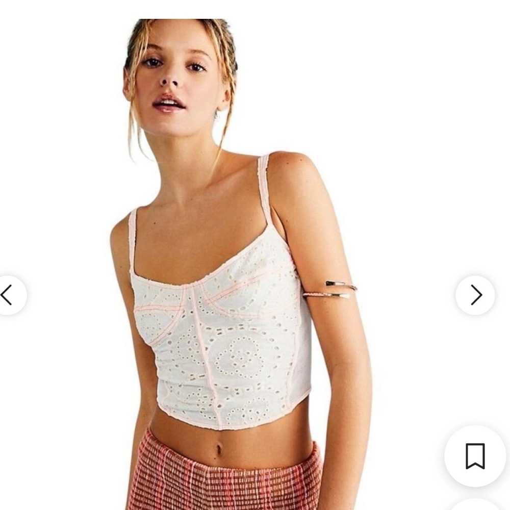 Free People Women's White and Pink Crop-top NWT XS